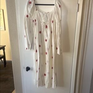 Free People White Midi Dress with Red Floral Accents